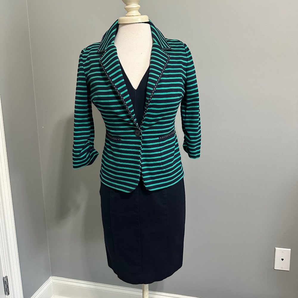 Laundry by Shelli Segal Striped blazer in navy and green